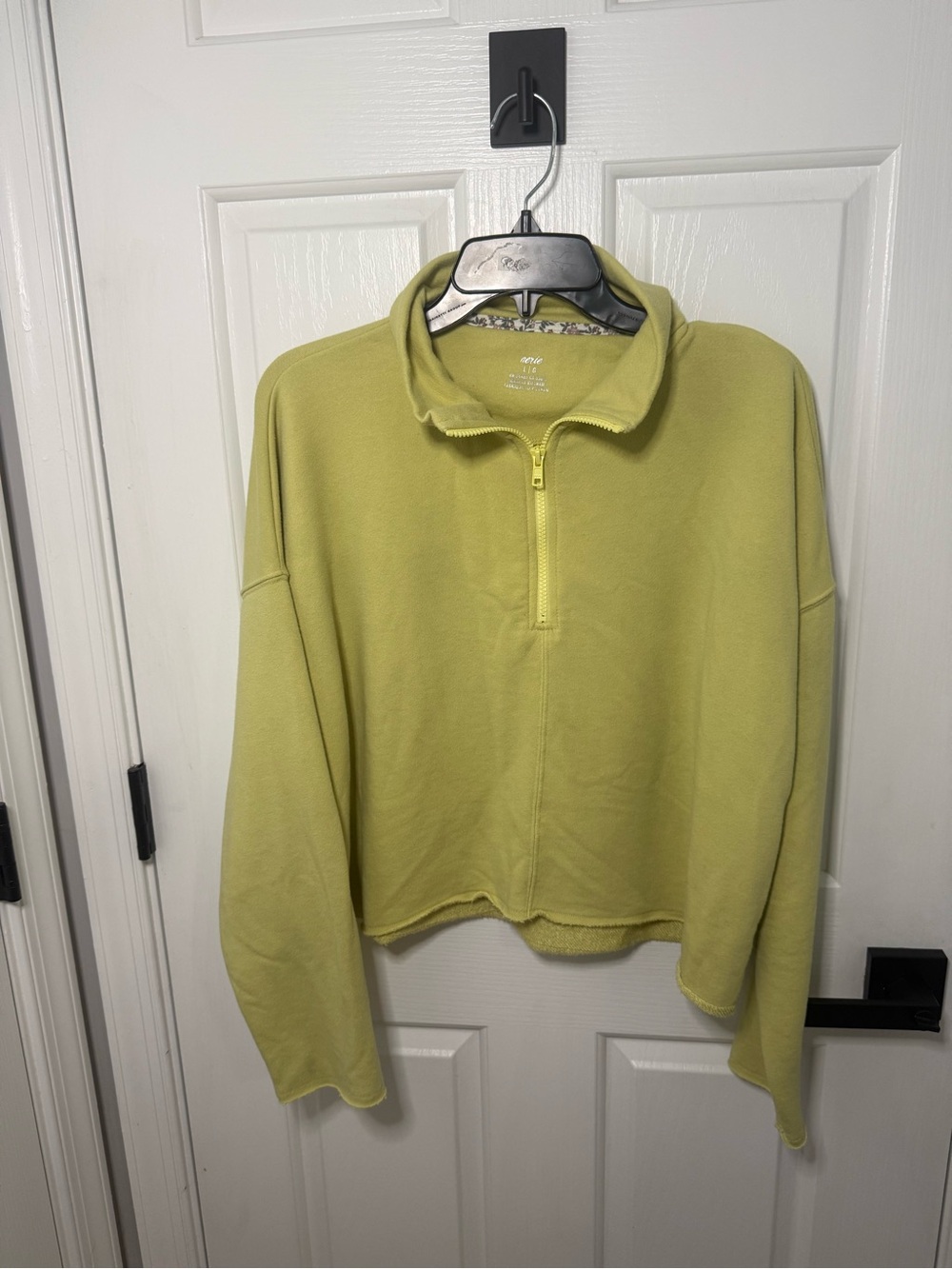 aerie Lime Green Half-Zip Cropped Sweatshirt